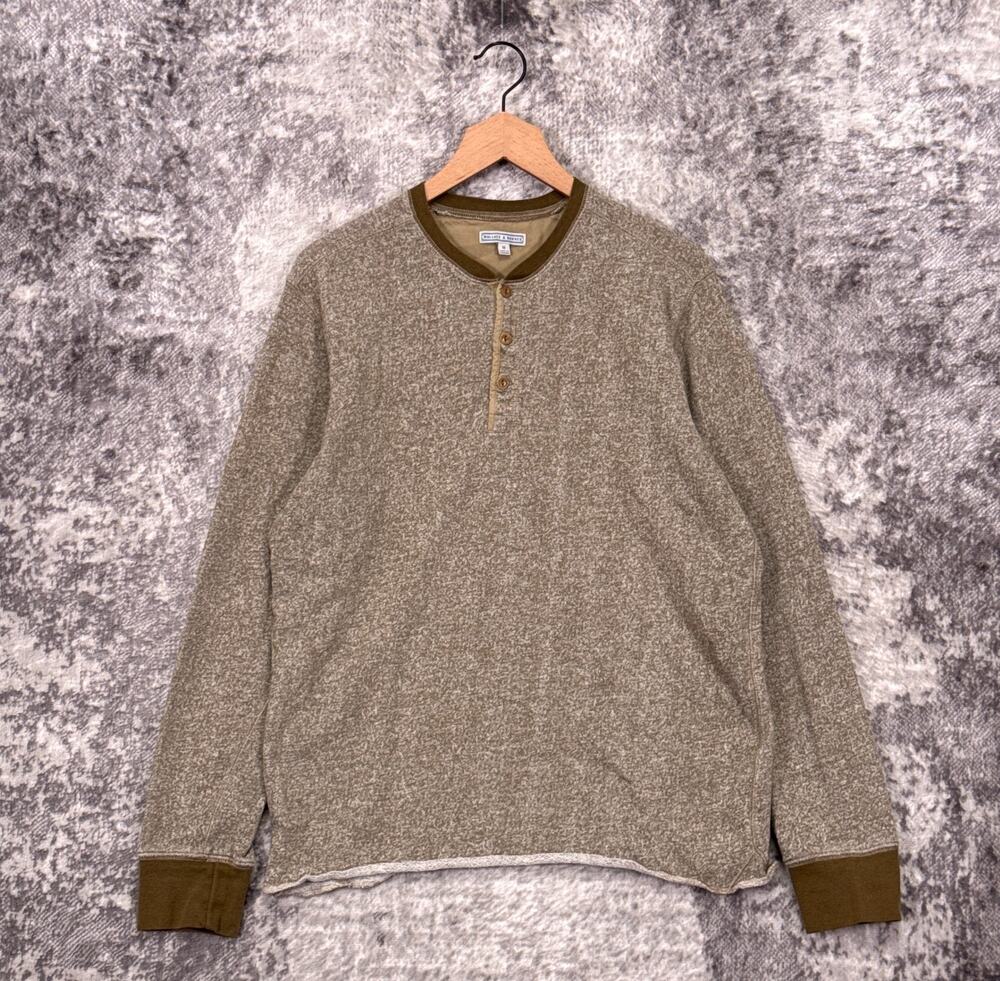 Wallace & Barnes Henley Shirt Medium Mens Green Rugged Cotton Knit